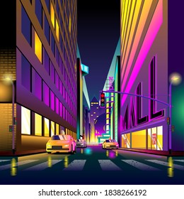 Urban Life CIty view at night vector illustration