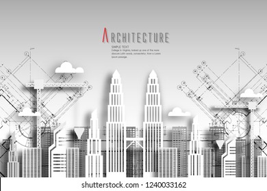 Urban life of eco and world environment day with Blueprint background.paper art style.