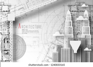 Urban life of eco and world environment day with Blueprint background.paper art style.