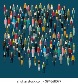 Urban lifestyle concept. A large group of people on blue background. Flat design. Vector illustration.