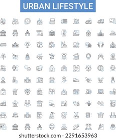 Urban lifestyle outline icons collection. Urban, lifestyle, city, metropolis, living, high-rise, skyscraper vector illustration set. transportation, commuting, diversity line signs