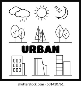 Urban line icons. Urban landscape linear signs