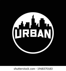 urban logo with city building silhouette view vector design