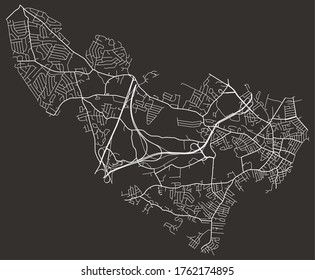 Urban map of Peabody, Massachusetts, USA–downtown and suburbs, road network grid, minimalist poster