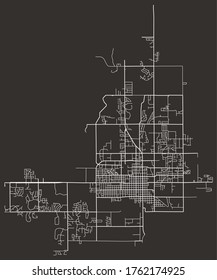 Urban map of Stillwater, Oklahoma, USA–downtown and suburbs, road network grid, minimalist poster