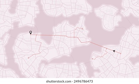 Urban map of territory for search map navigation. Location tracker dashboard with data of arrive time on city map. Fragments of city. Vector illustration