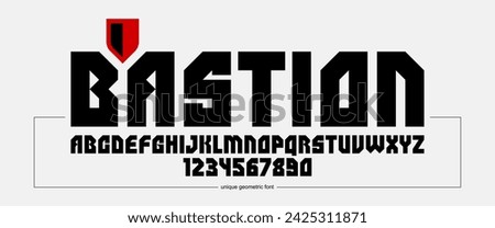 Urban massive geometric font for logos and emblems, minimal strong vector typeface, typography with no round elements, only corners and straight lines geometry.