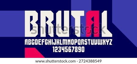 Urban massive geometric font for logos and emblems, minimal strong vector typeface, typography with no round elements, only corners and straight lines geometry.