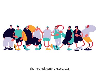 Urban men cartoons with masks and casual cloth design of Medical care and covid 19 virus theme Vector illustration