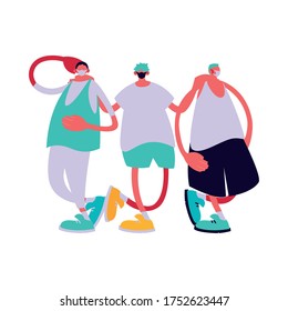 Urban men cartoons with masks and casual cloth design of Medical care and covid 19 virus theme Vector illustration