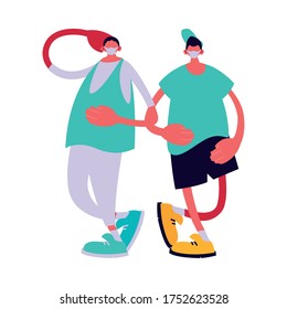 Urban men cartoons with masks and casual cloth design of Medical care and covid 19 virus theme Vector illustration