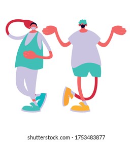 Urban men cartoons with masks and casual cloth design of Medical care and covid 19 virus theme Vector illustration