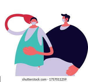 Urban men cartoons with masks and casual cloth design of Medical care and covid 19 virus theme Vector illustration