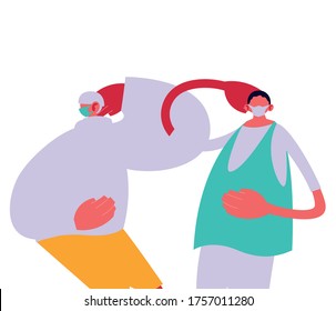 Urban men cartoons with masks and casual cloth design of Medical care and covid 19 virus theme Vector illustration