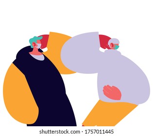 Urban men cartoons with masks and casual cloth design of Medical care and covid 19 virus theme Vector illustration
