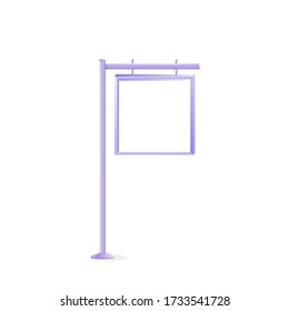 Urban metal vector advert board sign illustration. Stand with blank square screen. Commercial billboard mockup design with copy space. Isolated object on white background. Announcement banner