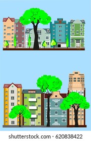 Urban modern buildings set, vector illustration