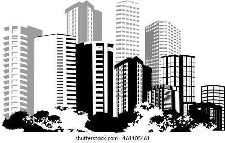Urban modern landscape. Monochrome vector illustration