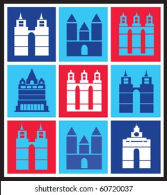 Urban mosaic on colored background