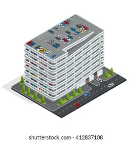 Urban multi-storey car parking. Can be used for advertisement, infographics, game or mobile apps icon. 