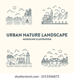 Urban Nature Landscape Monoline Vector