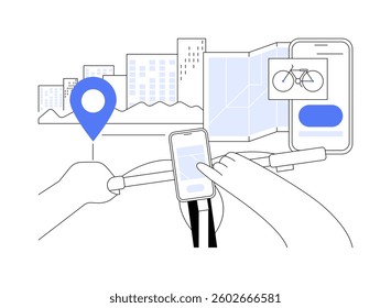 Urban navigation app isolated cartoon vector illustrations. Girl using GPS navigator app, city trip, people lifestyle, digital life, gadget addiction, destination tracker vector cartoon.