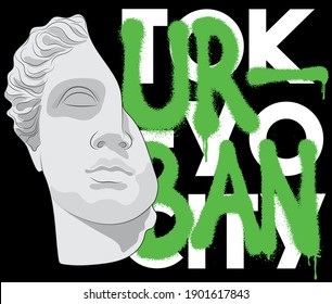 Urban neon graffiti slogan print with greek sculpture illustration - Hipster graphic vector pattern for tee - t shirt and sweatshirt