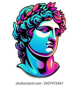 Urban neon print with Apollo ancient greek sculpture. Memphis art style. Hipster graphic vector isolated illustration for tee - t shirt and sweatshirt.