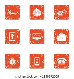 Urban network icons set. Grunge set of 9 urban network vector icons for web isolated on white background