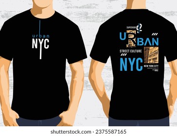 Urban new york city typography design, front and back t-shirt graphic design vector