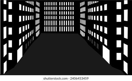Urban Night Background with Metropolis Skyscrapers. Vector Illustration Flat Design