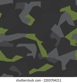Urban night camouflage seamless pattern with polygonal shapes.  Green X-cross texture.