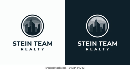 Urban night scene vector logo design with skyscrapers in modern, simple, clean and abstract style.