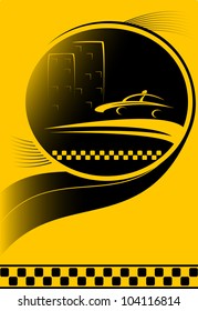 urban night taxi background with city and car silhouette