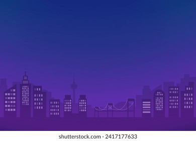 Urban nightscape cityscape and gradient night sky background vector illustration.