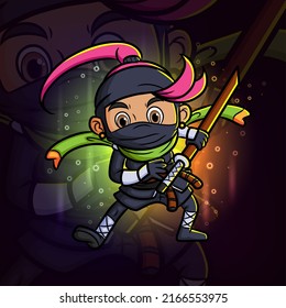 The urban ninja girl attack with the katana esport mascot logo design of illustration