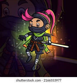 The urban ninja girl is holding the katana esport mascot logo design of illustration