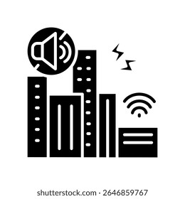 Urban noise recognition black flat icon. Vector isolated element. Editable stroke.