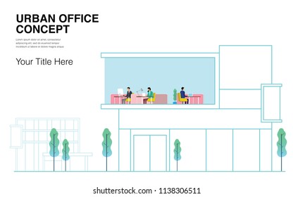 Urban Office Concept. Can use for Annual Report, Landing Page, Web, Infographics, Editorial, Commercial Use And Others. Vector.
