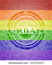 Urban on mosaic background with the colors of the LGBT flag