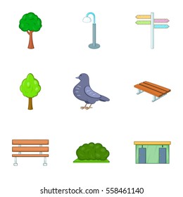 Urban outdoor decor icons set. Cartoon illustration of 9 urban outdoor decor vector icons for web
