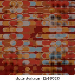 Urban painted grunge rustic orange and multicolor backdrop with brown red and blue with halftone circle dots vector design