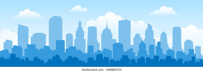 urban panorama cityscape skyline building silhouettes horizontal vector illustration