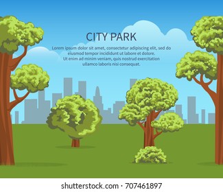 Urban park landscape. City park poster. Vector illustration.