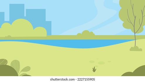 Urban park landscape. Empty nature scene backround. Vector illustration