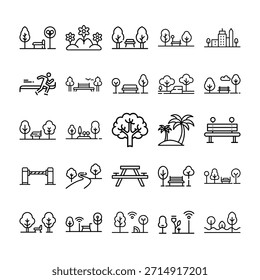 Urban Park Vektor Icon Set - Stadtraum, Freizeit und Natur Symbole