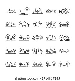Urban Park Vektor Icon Set - Stadtraum, Freizeit und Natur Symbole