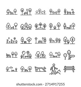 Urban Park Vektor Icon Set - Stadtraum, Freizeit und Natur Symbole