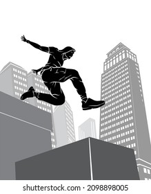 Urban Parkour Leaping on Buildings