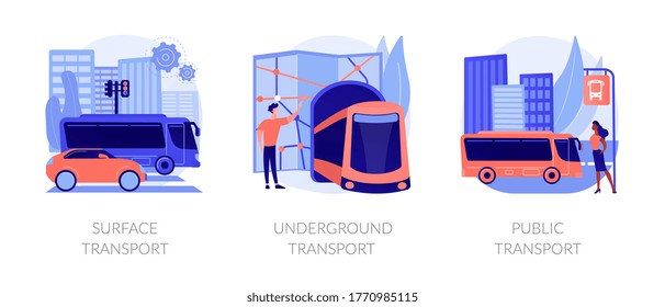 Urban passengers transportation icons set. City commute bus, subway. Surface transport, underground transport, public transport metaphors. Vector isolated concept metaphor illustrations.